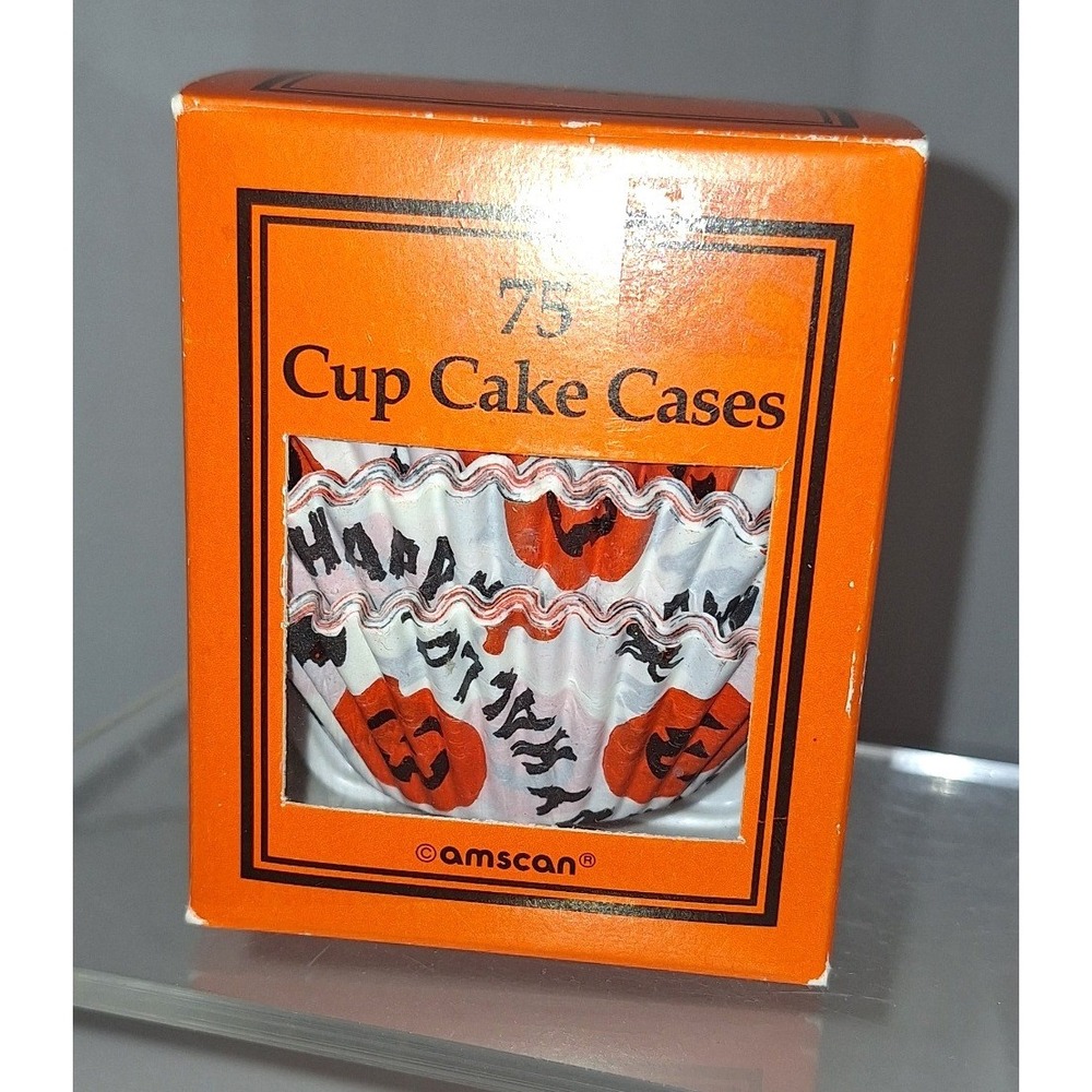 Vintage Amscan Halloween Cupcake Liners 75 Count Pumpkin Happy Halloween 14726